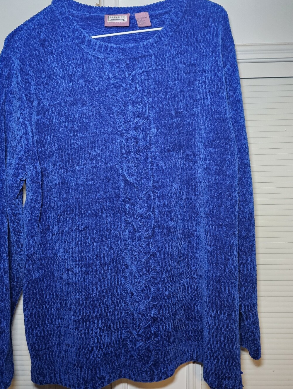 Premier International Womens Size Large Blue Cable Knit Style Crewneck Sweater